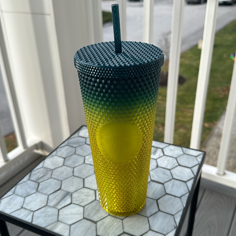 Starbucks 24oz 2023 Fall Neon Yellow Gradient Blue Siren Tumbler NEW!